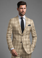 Noble Beige Check Wool Silk Linen Suit - StudioSuits