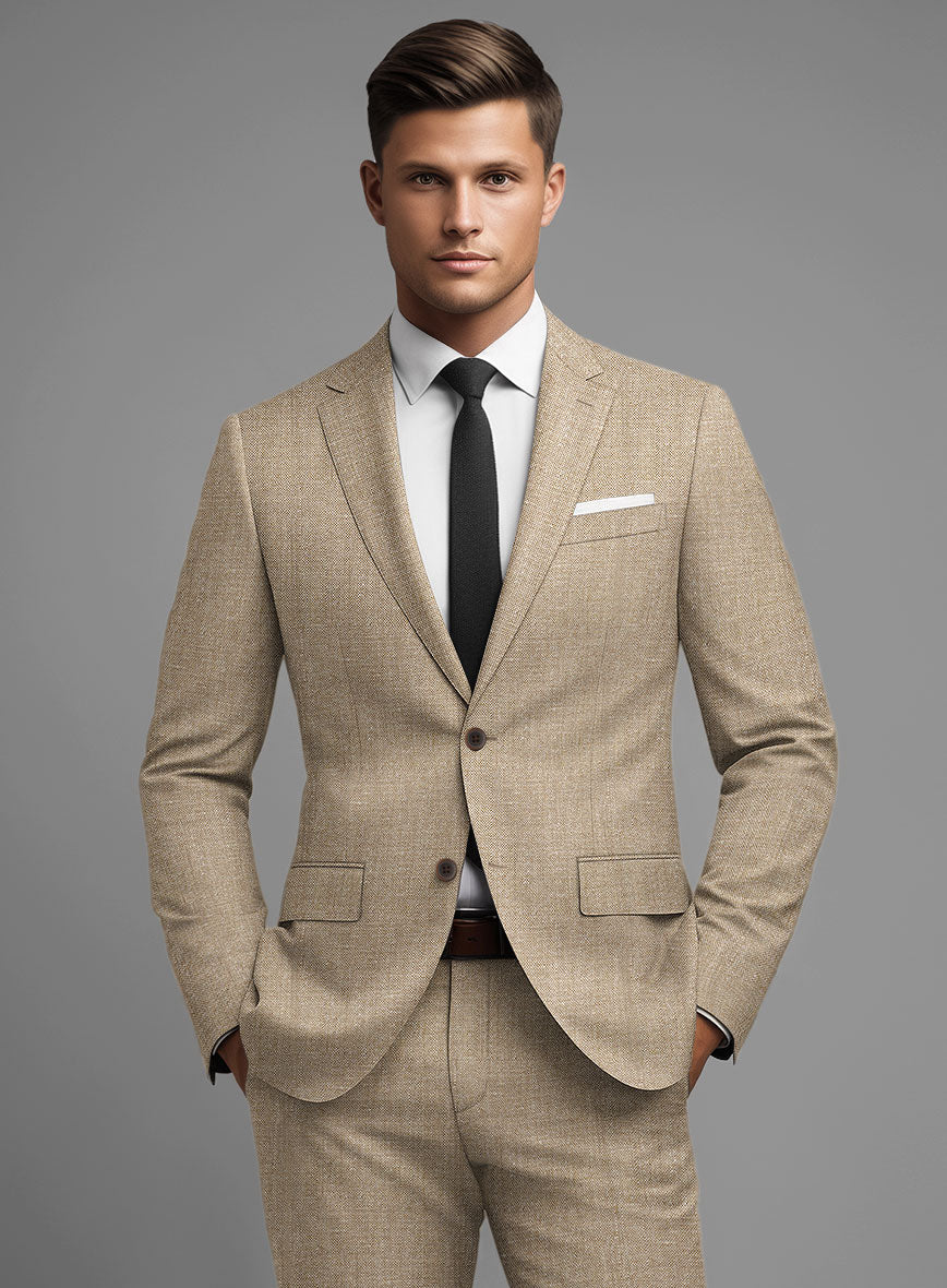 Noble Dark Beige Wool Silk Linen Suit - StudioSuits