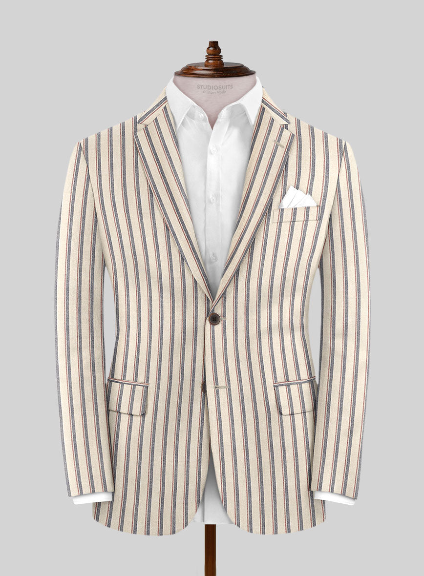 mens cream dress jacket Striped Peak Lapel Cream Sport Jacket - Casual Blazer | Wessi Wessi