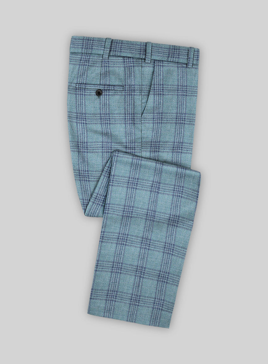 MARBELL Blue Linen Casual Pants