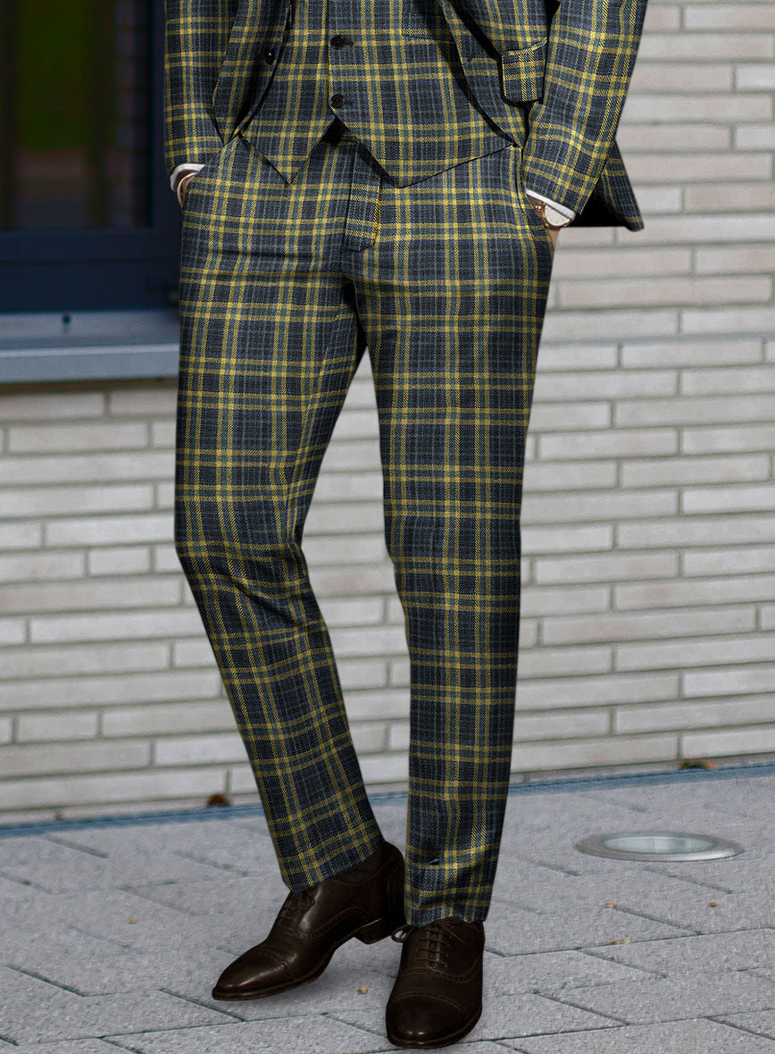 Noble Mario Check Wool Silk Linen Pants - StudioSuits
