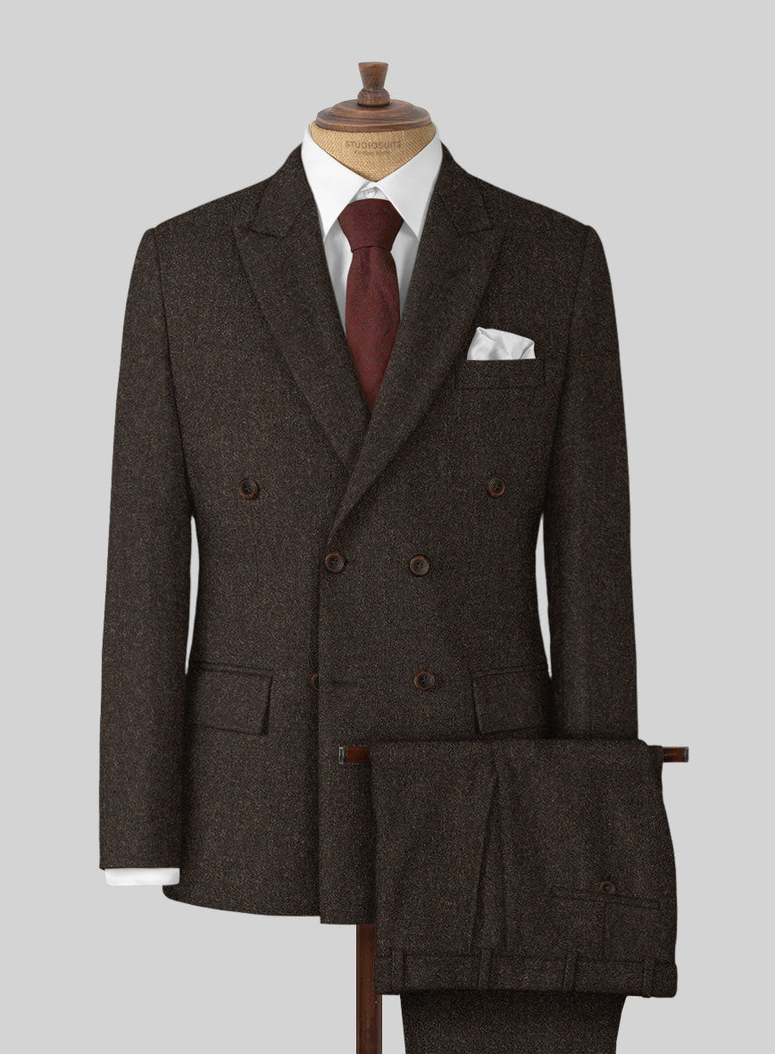 48 10万 イタリア製 UNITED ARROWS シルクウール　ダークネイビ Naples Dark Brown Tweed Double Breasted Suit – StudioSuits