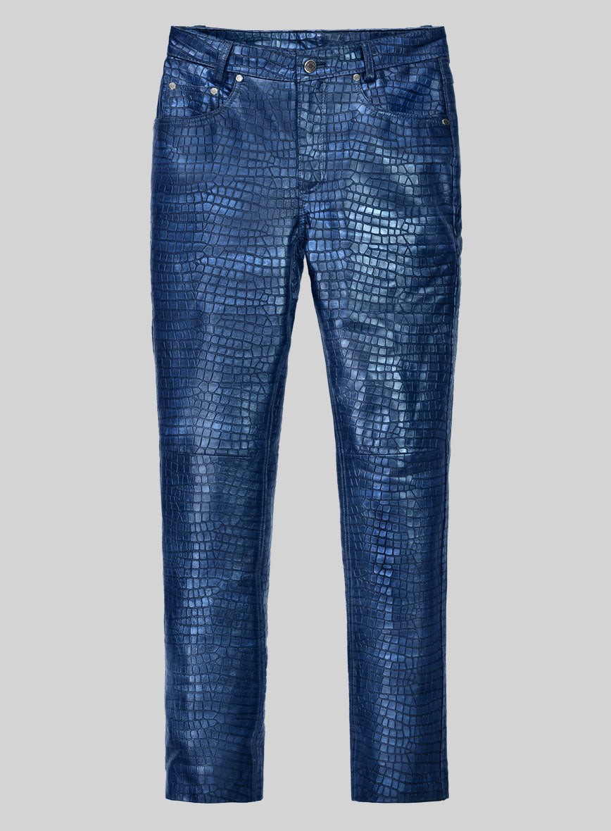 Obscure Croc Metallic Blue Leather Pants - StudioSuits