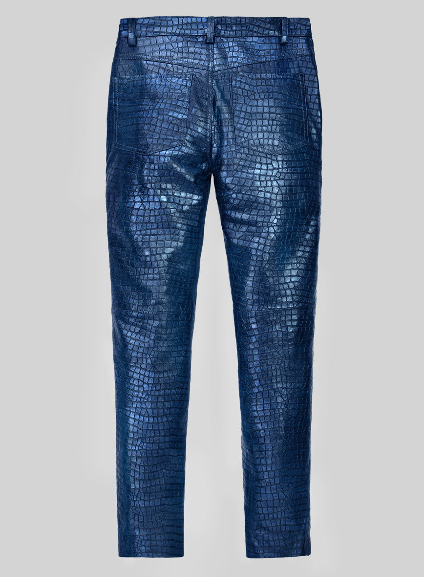 Obscure Croc Metallic Blue Leather Pants - StudioSuits