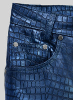 Obscure Croc Metallic Blue Leather Pants - StudioSuits