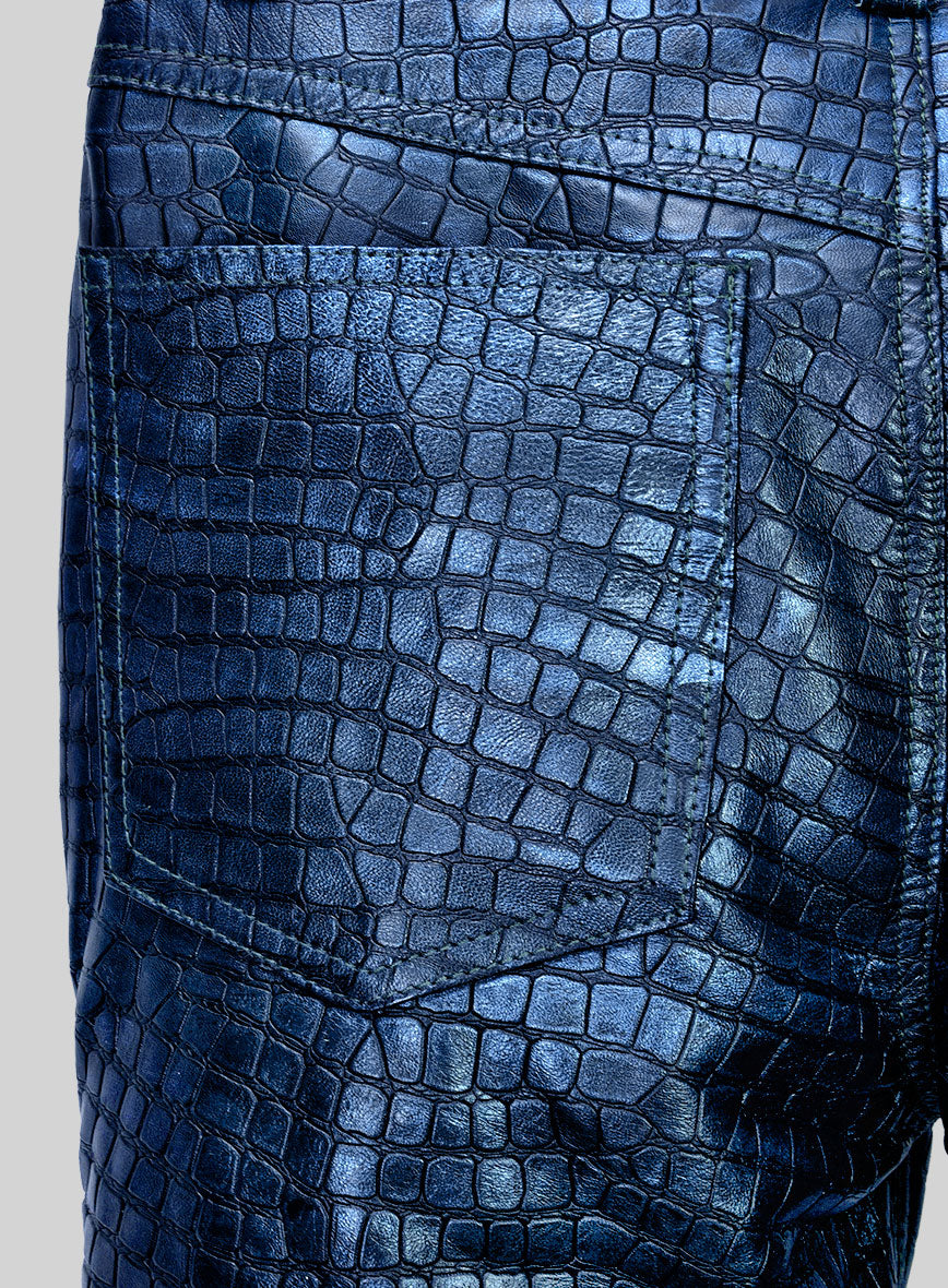 Obscure Croc Metallic Blue Leather Pants - StudioSuits