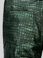 Obscure Croc Metallic Green Leather Pants - StudioSuits