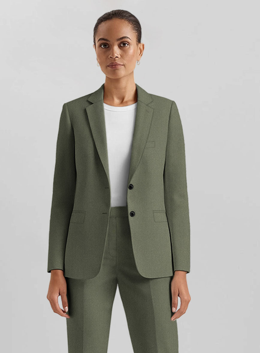 Women's Olive Green Napoli Stretch Light Weight Cotton Jacket - StudioSuits