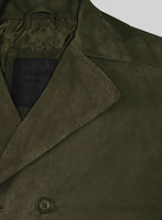 Olive Green Suede Leather Pea Coat