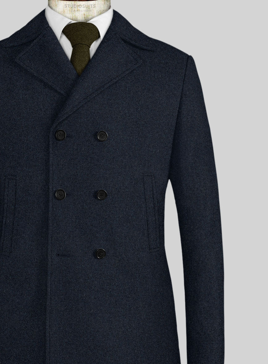 Playman Blue Denim Tweed Pea Coat - StudioSuits