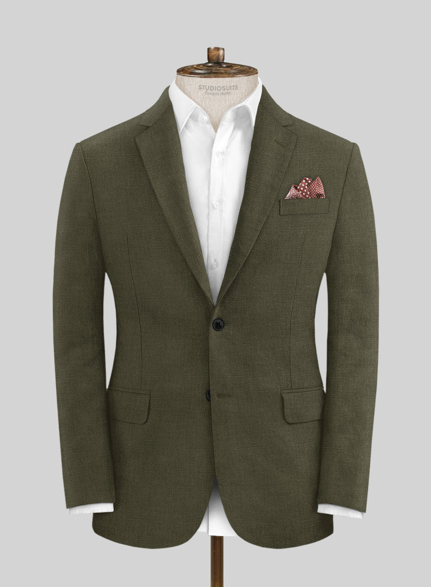 Italian Prato Green Linen Jacket - StudioSuits
