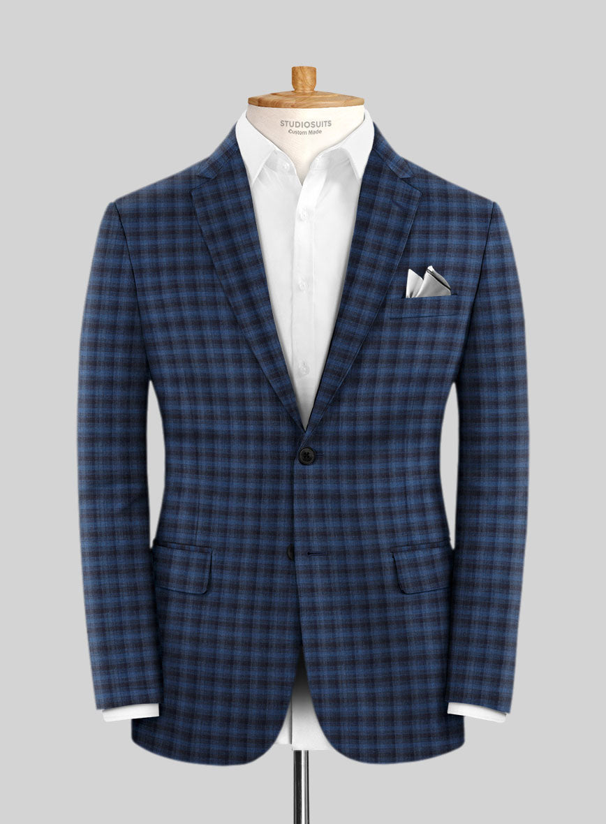 Reda Mid Blue Checks Wool Jacket - StudioSuits