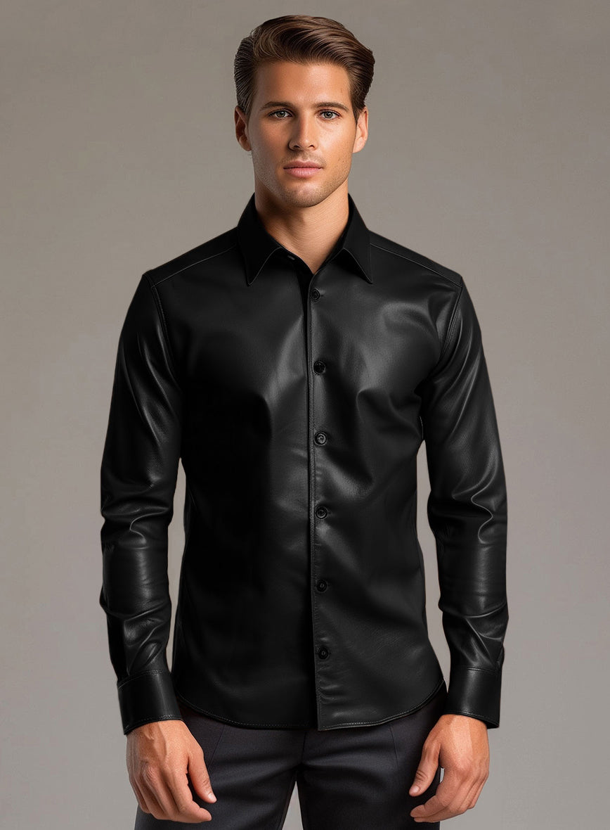 Regal Black Leather Shirt StudioSuits Regal Black Leather Shirt StudioSuits