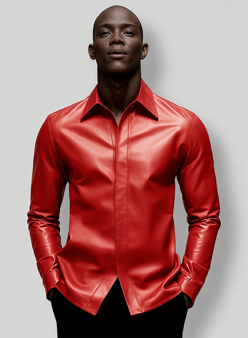 Rogue Red Leather Shirt - StudioSuits
