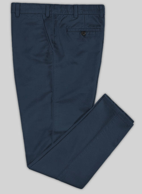 Washed Royal Blue Feather Cotton Canvas Stretch Chino Pants - StudioSuits