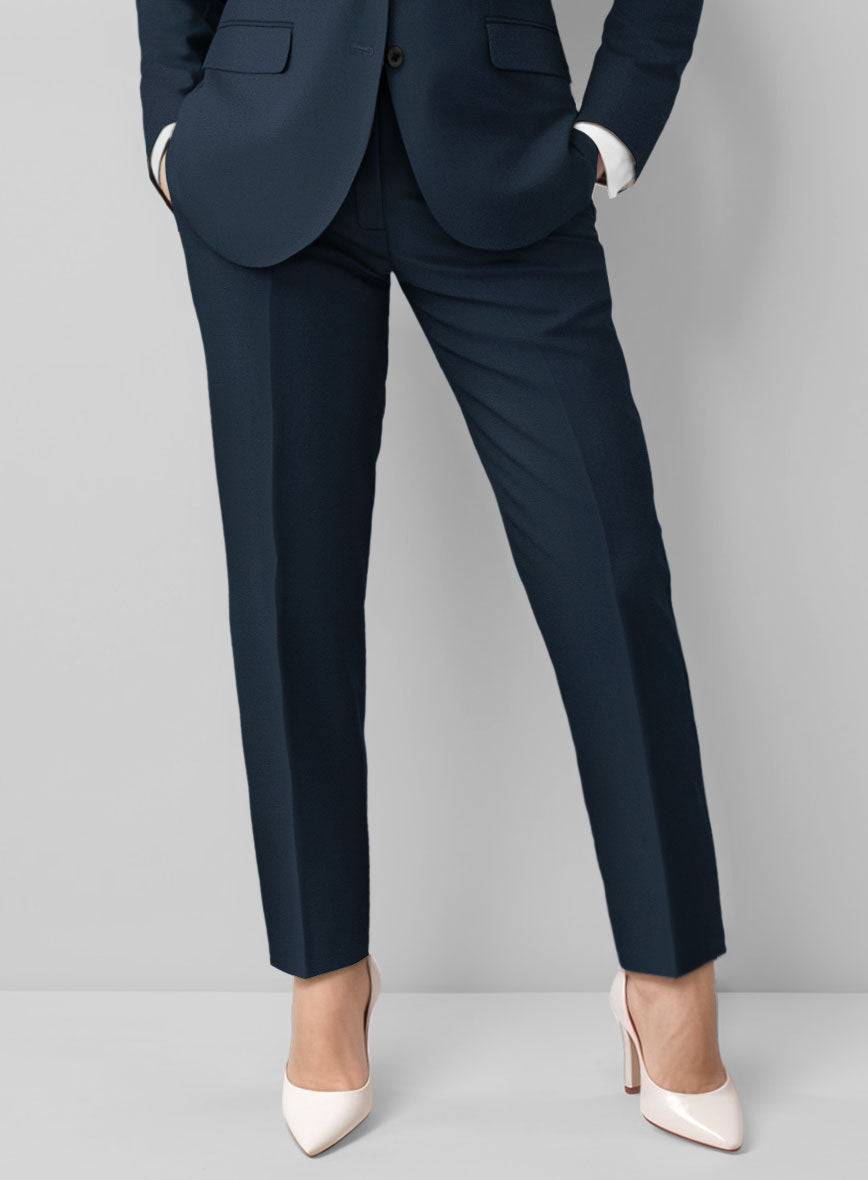 women royal blue dress pants Women's Royal Blue Feather Cotton Canvas Stretch Pants – StudioSuits