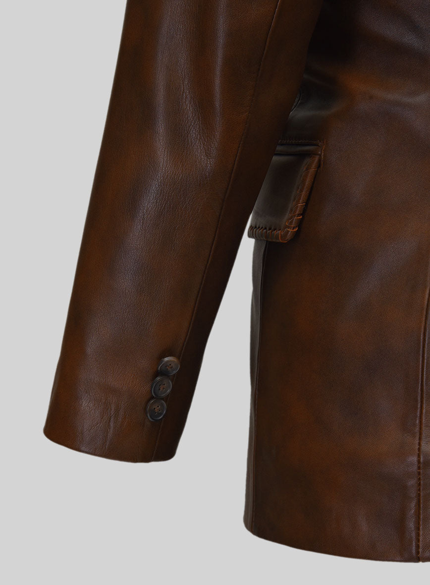 Spanish Brown Medieval Leather Blazer - StudioSuits