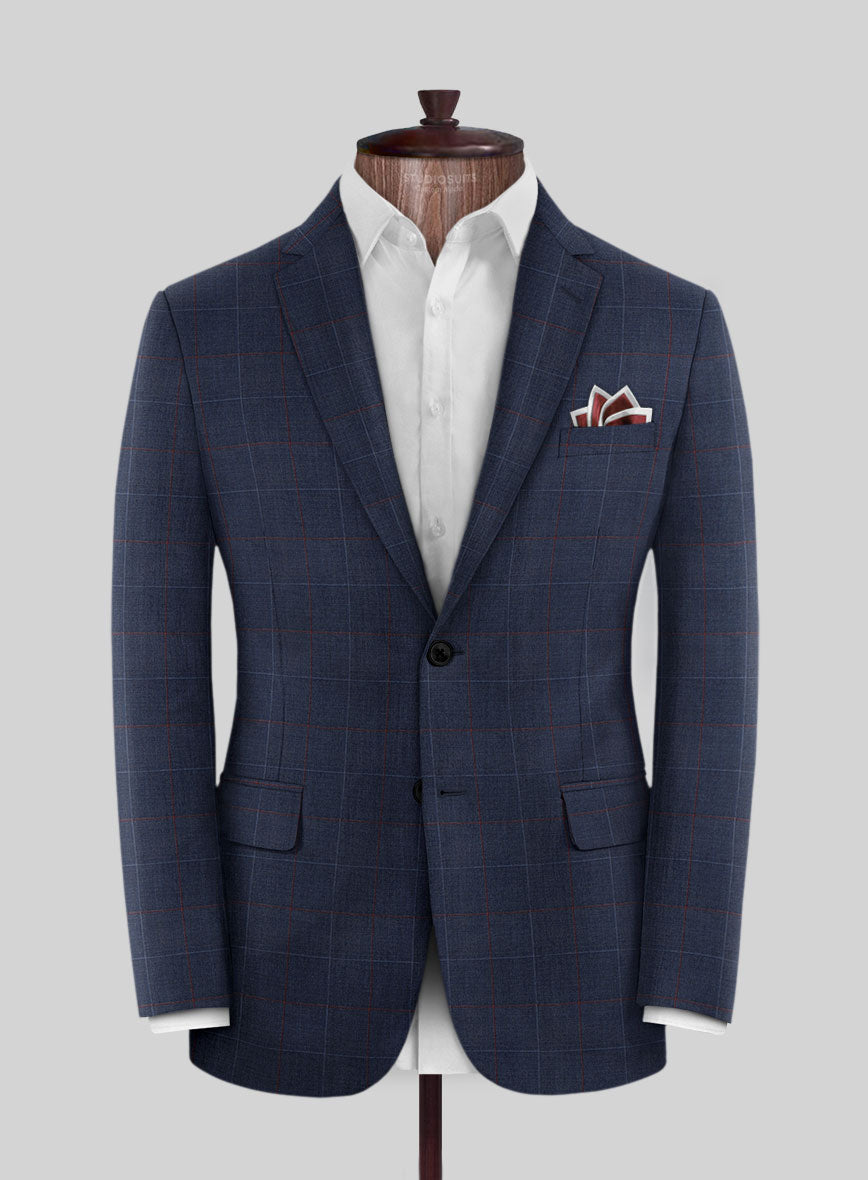 Scabal Cosmopolitan Windowpane Light Navy Wool Jacket - StudioSuits