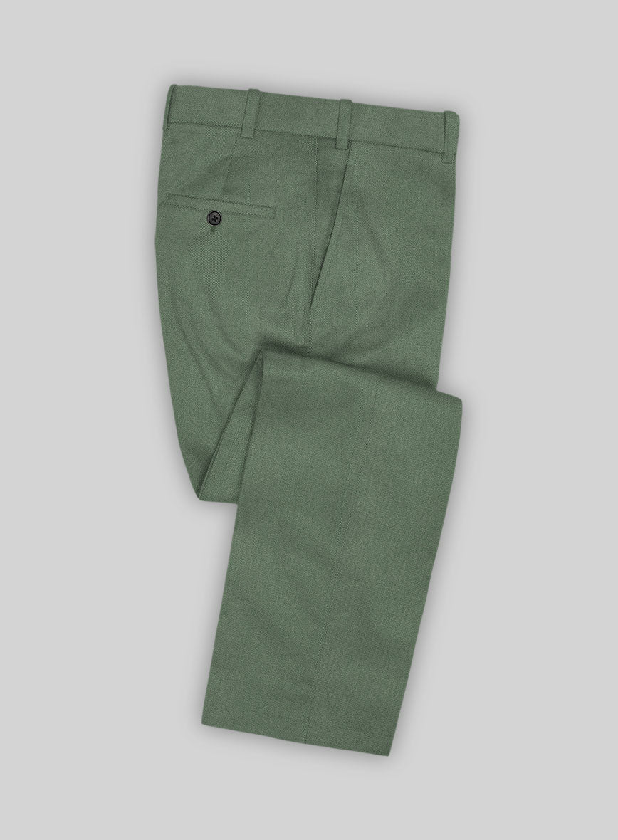 Scabal Moss Green Cotton Stretch Pants - StudioSuits