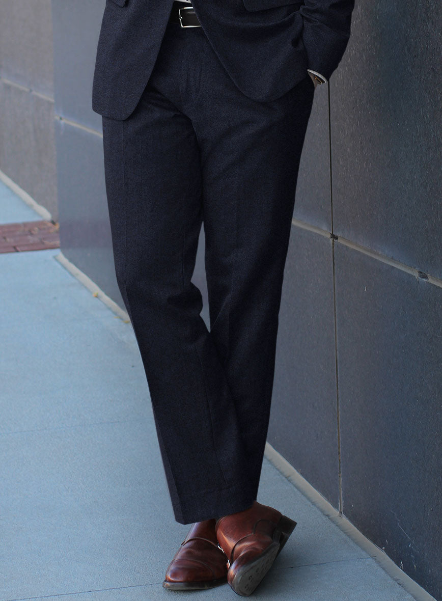 Scabal Sapphire Herringbone Blue Wool Pants - StudioSuits