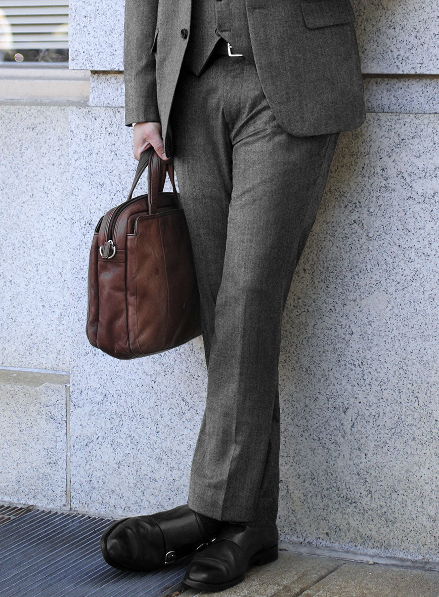 Scabal Sapphire Herringbone Gray Wool Pants - StudioSuits