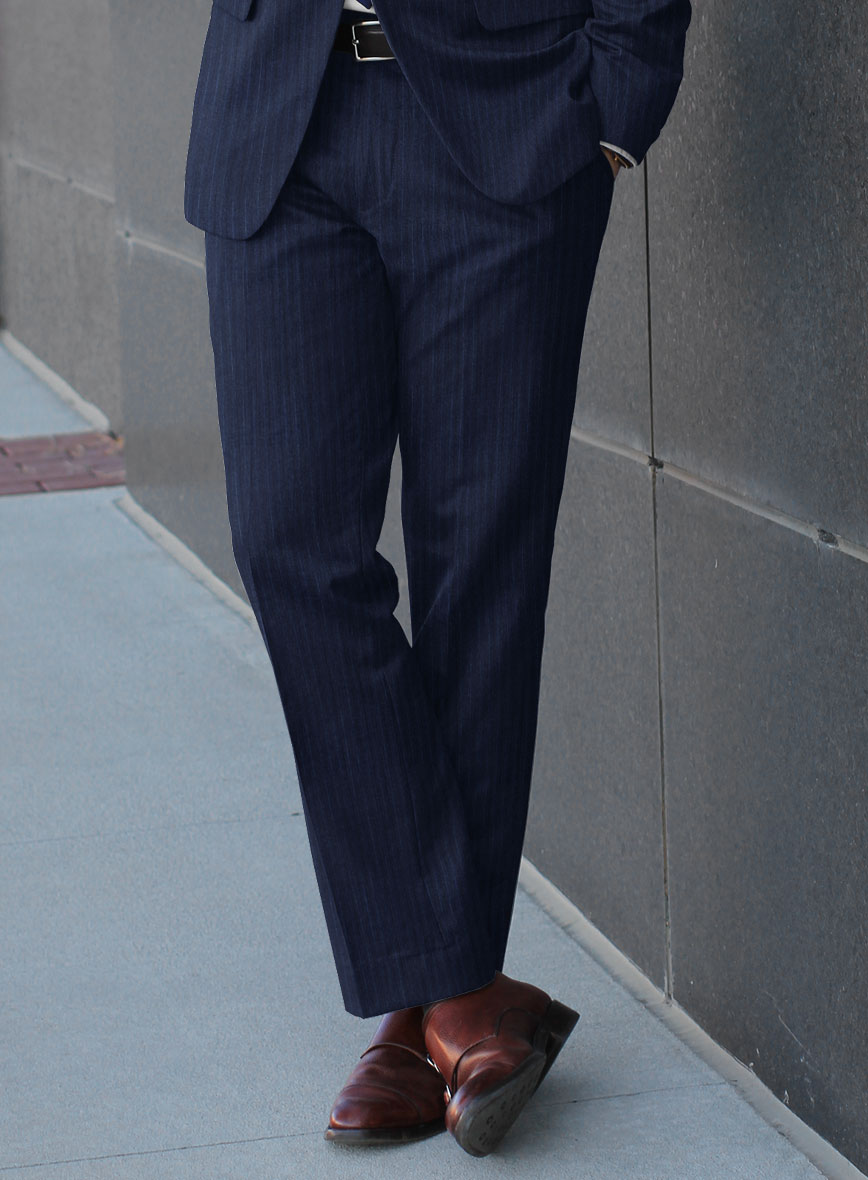 Scabal Sapphire Pinstripe Blue Wool Pants - StudioSuits