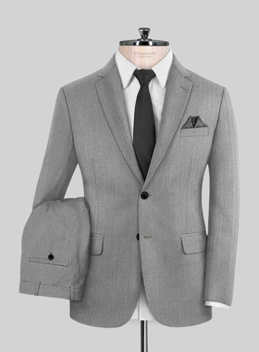 Scabal Tornado Herringbone Light Gray Wool Suit StudioSuits scabal-tornado-herringbone-light-gray-wool-suit-studiosuits