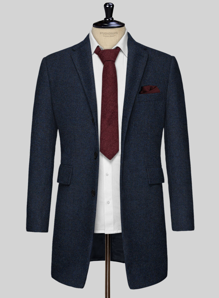 Showman Blue Herringbone Tweed Overcoat