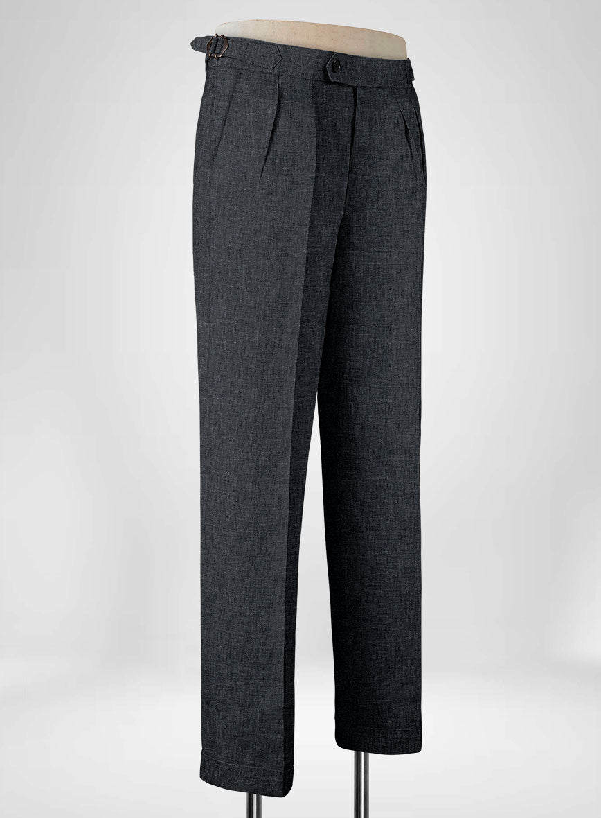 Slate Gray Linen Highland Trousers - StudioSuits