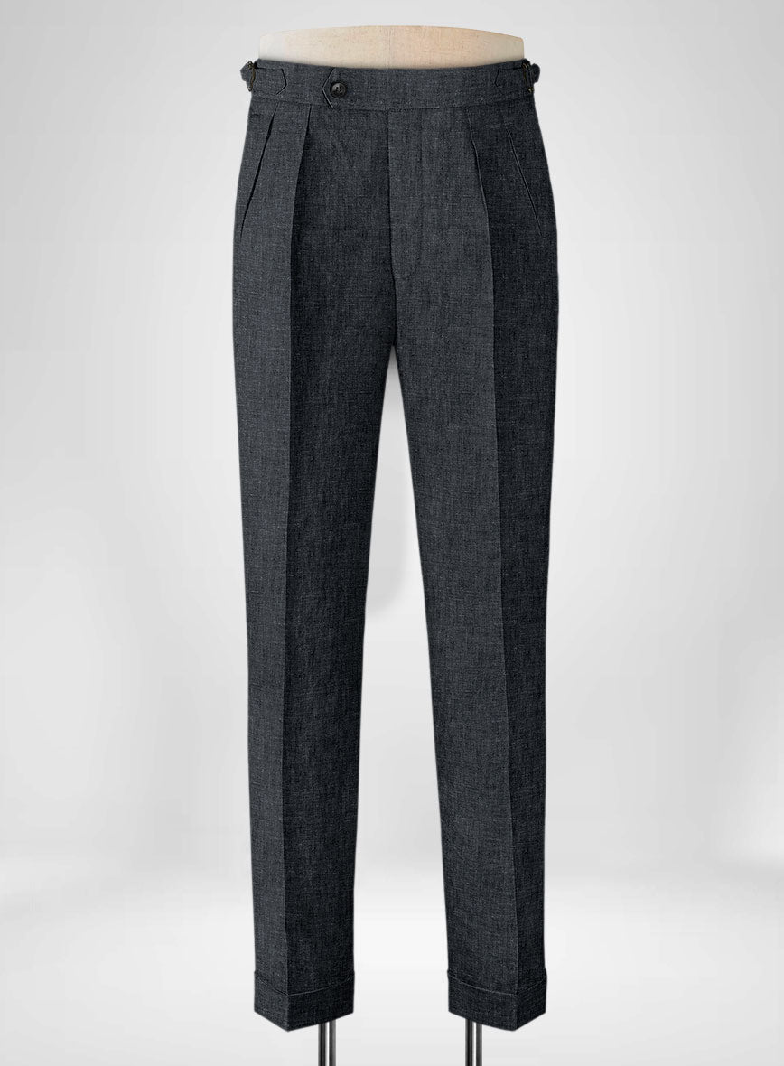 Slate Gray Linen Highland Trousers - StudioSuits