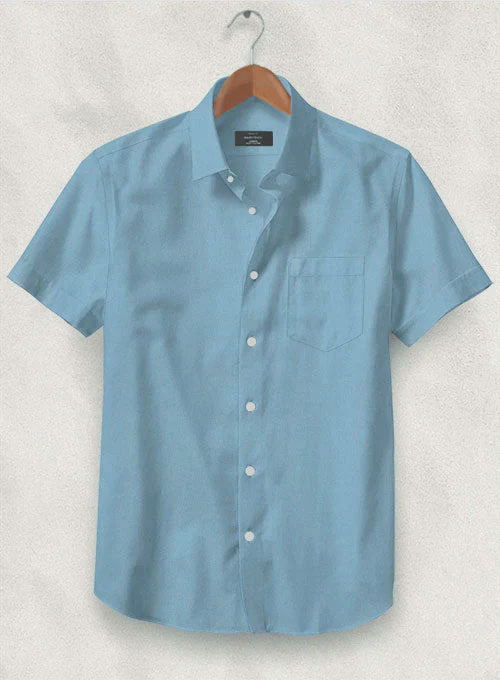 Azure Blue Stretch Poplene Shirt - StudioSuits