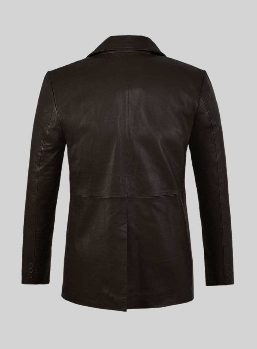Soft Louis Brown Leather Pea Coat - StudioSuits