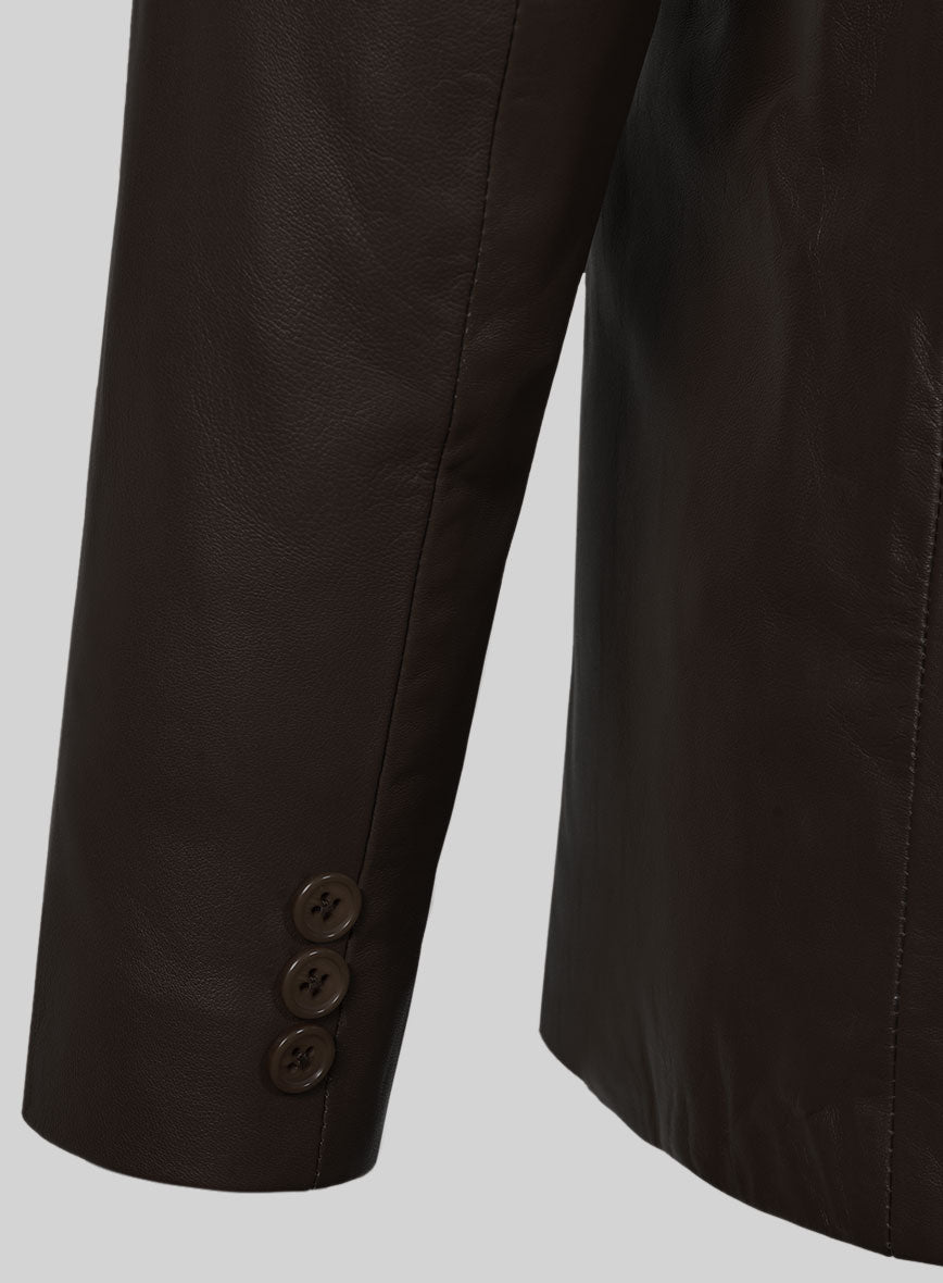Soft Louis Brown Leather Pea Coat - StudioSuits