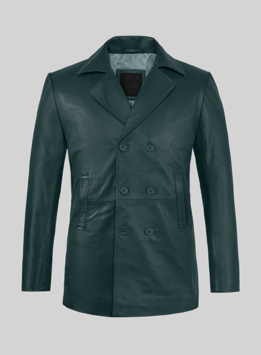 Soft Prussian Blue Leather Pea Coat – StudioSuits