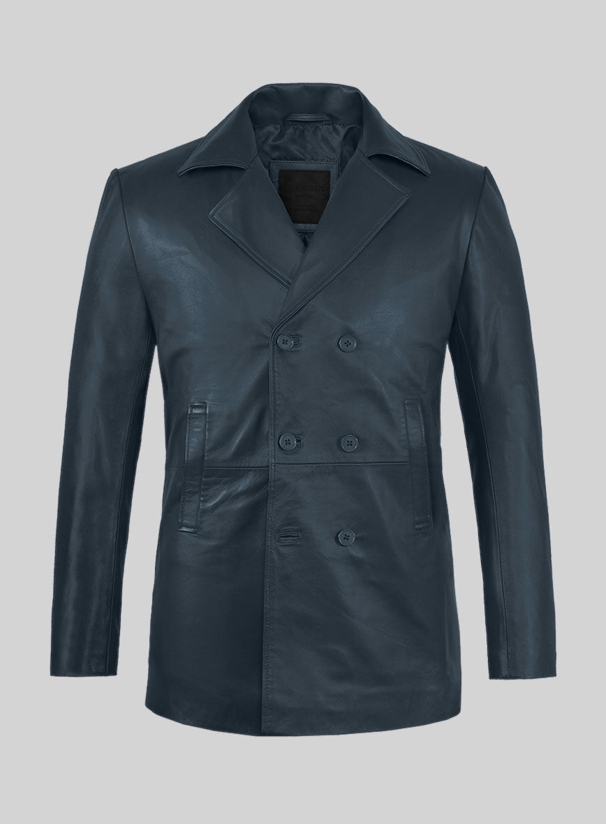 Winsor Blue Lambskin Leather Pea Coat – StudioSuits