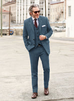 Solbiati Art Du Lin Dark Pastel Blue Linen Suit - StudioSuits