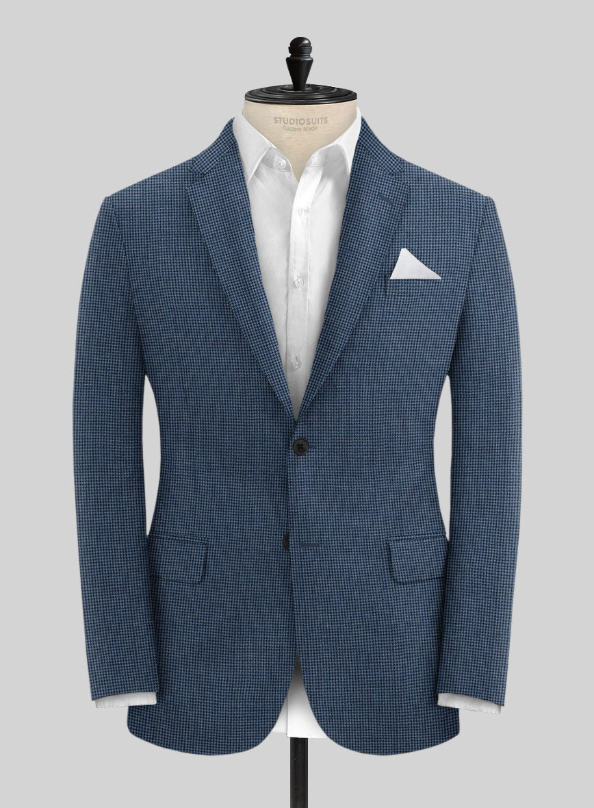 Solbiati Dark Blue Houndstooth Linen Jacket - StudioSuits