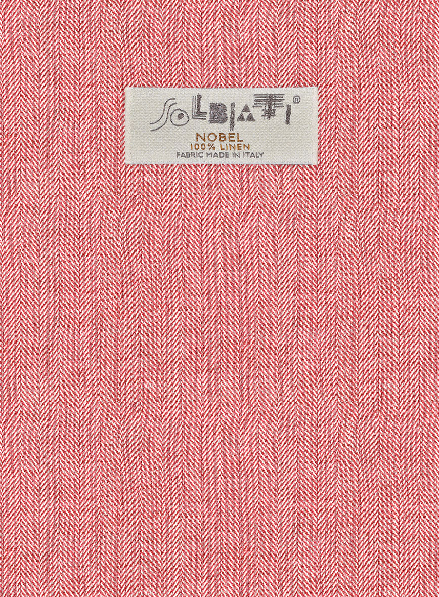 Solbiati Herringbone Coral Red Linen Jacket - StudioSuits