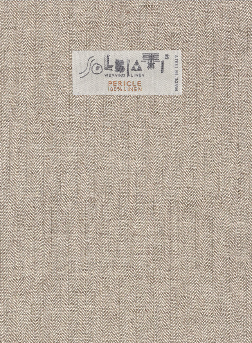 Solbiati Light Brown Herringbone Linen Pants - StudioSuits