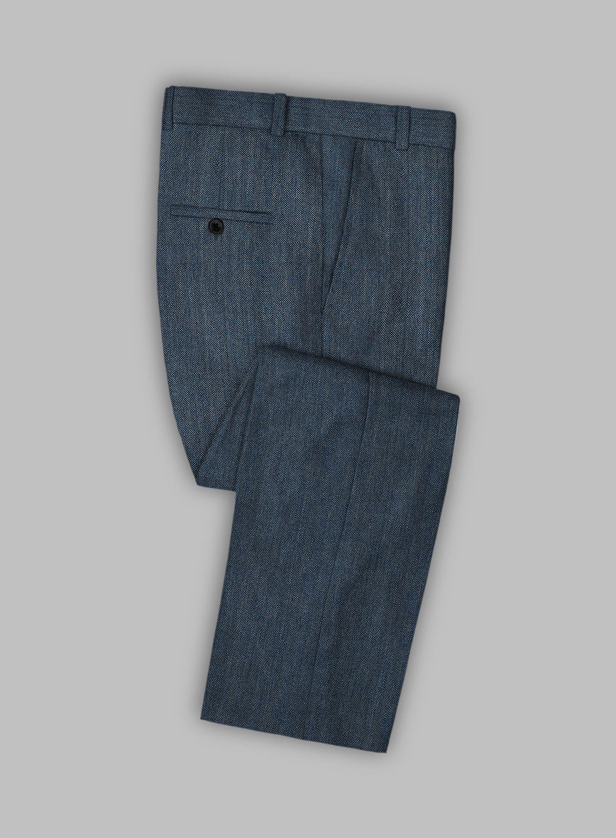 Solbiati Mid Blue Herringbone Linen Pants - StudioSuits — free download