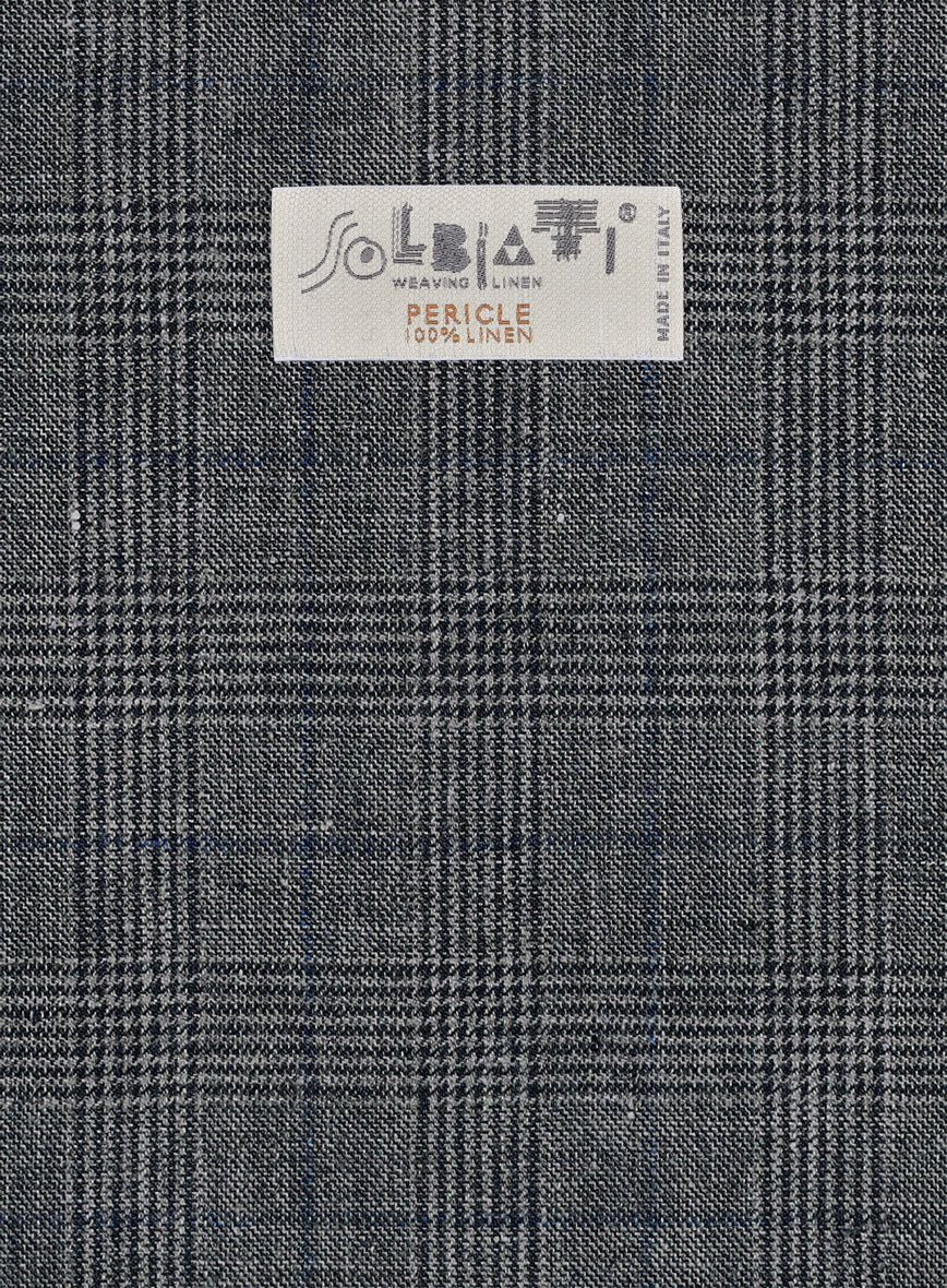 Solbiati Slate Blue Glen Linen Pants - StudioSuits
