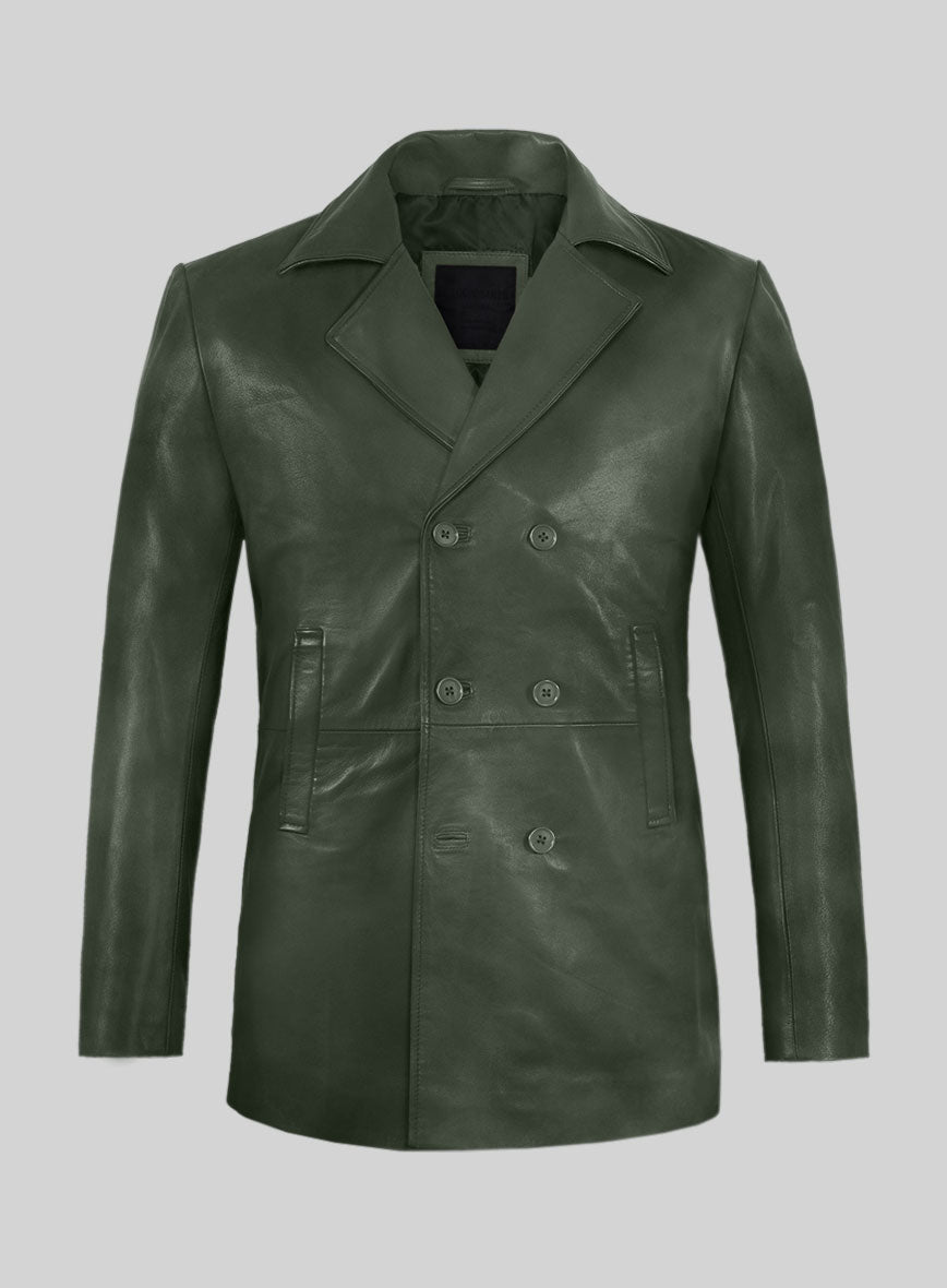 Spanish Green Leather Pea Coat – StudioSuits - Main Image