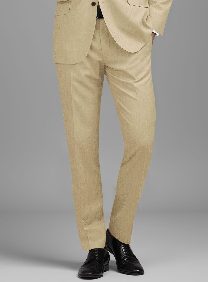 Stretch Beige Wool Pants - StudioSuits