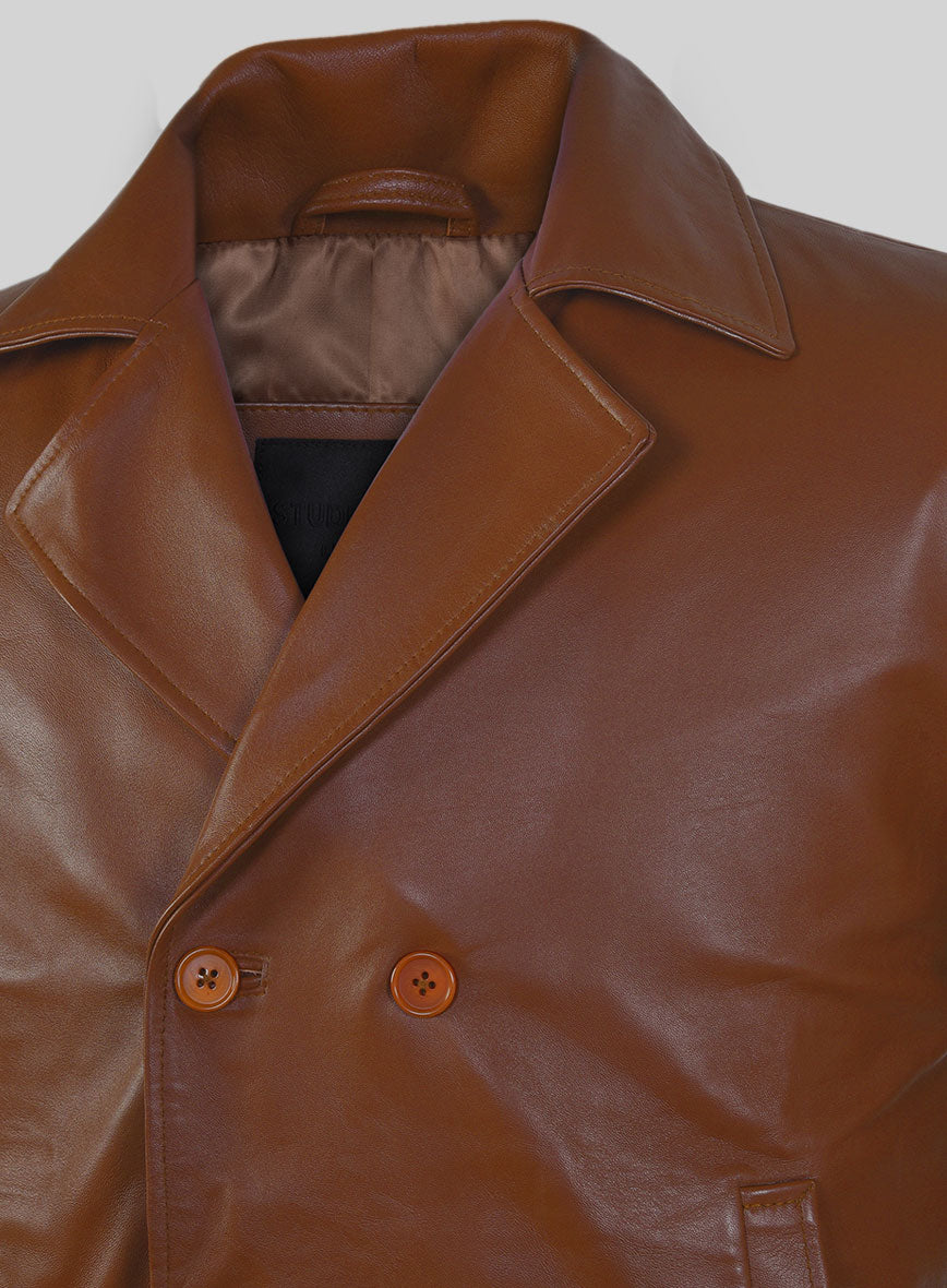 Tan Brown Leather Pea Coat - StudioSuits