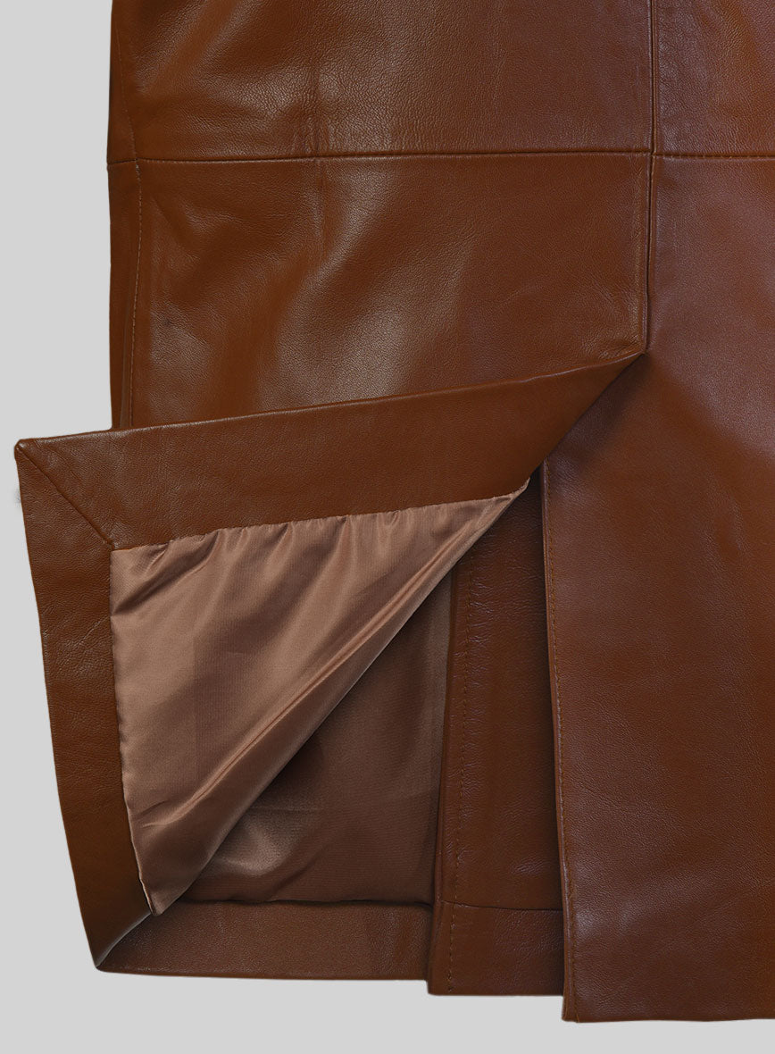 Tan Brown Leather Pea Coat - StudioSuits