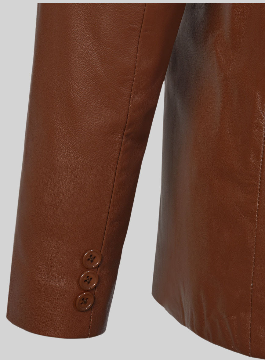 Tan Brown Leather Pea Coat - StudioSuits