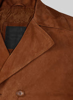 Tan Brown Suede Leather Pea Coat