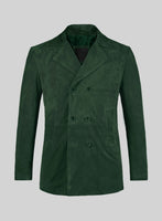 Timber Green Suede Leather Pea Coat - StudioSuits