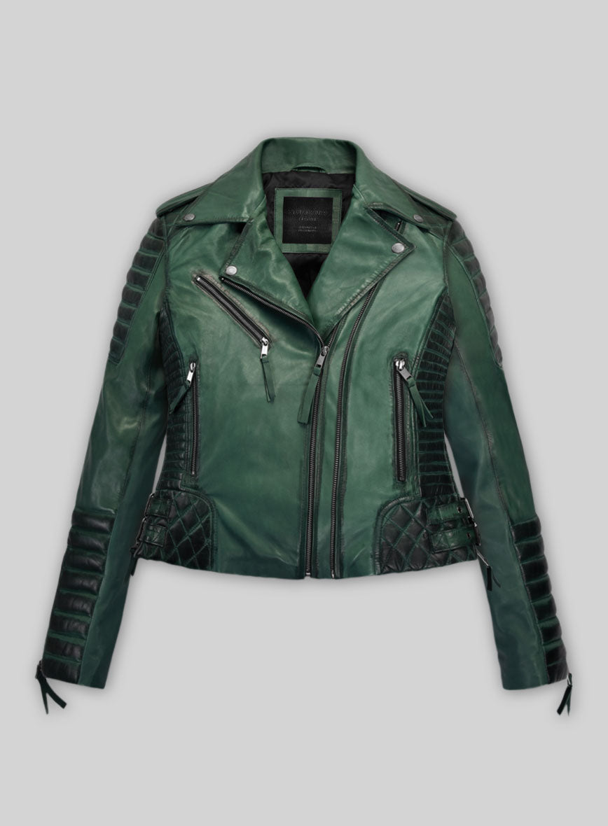 Women's Valencia Burnt Green Leather Jacket – StudioSuits