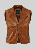 Velvo Cognac Biker Leather Vest - StudioSuits